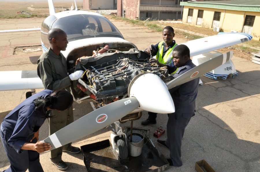 NCAT trainees on aircraft engine maintenance